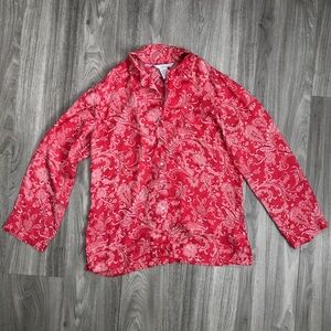 August Silk 100% Silk PJ Top Red Button Womens Small
